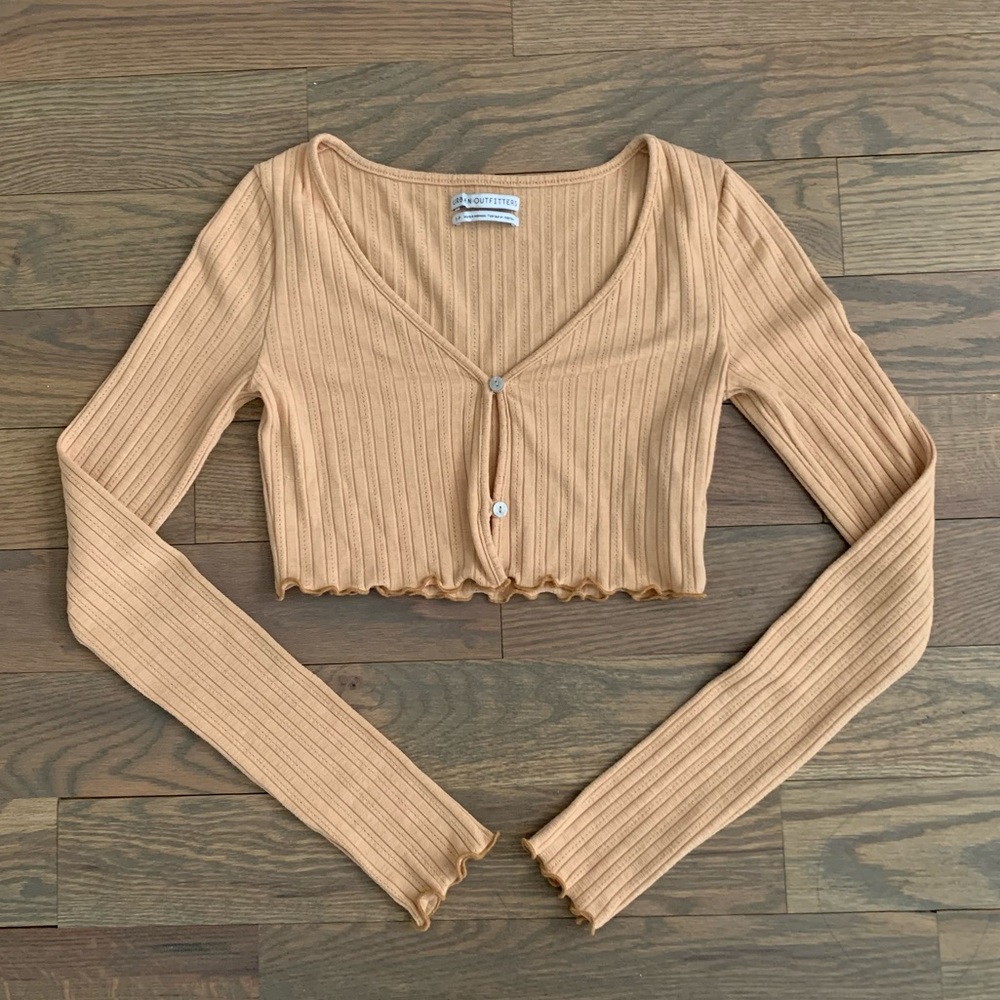 Urban Outfitters Pastel Orange Crop Cardigan/ Long Sleeve: Size S